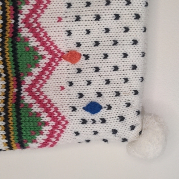 Decorative square knit pillow cover fair isle geometric pom teen tween NWT - Picture 3 of 7